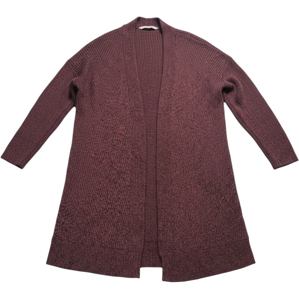 Athleta Womens M Burgundy Merino Wool Blend Open Front Cardigan Sweater